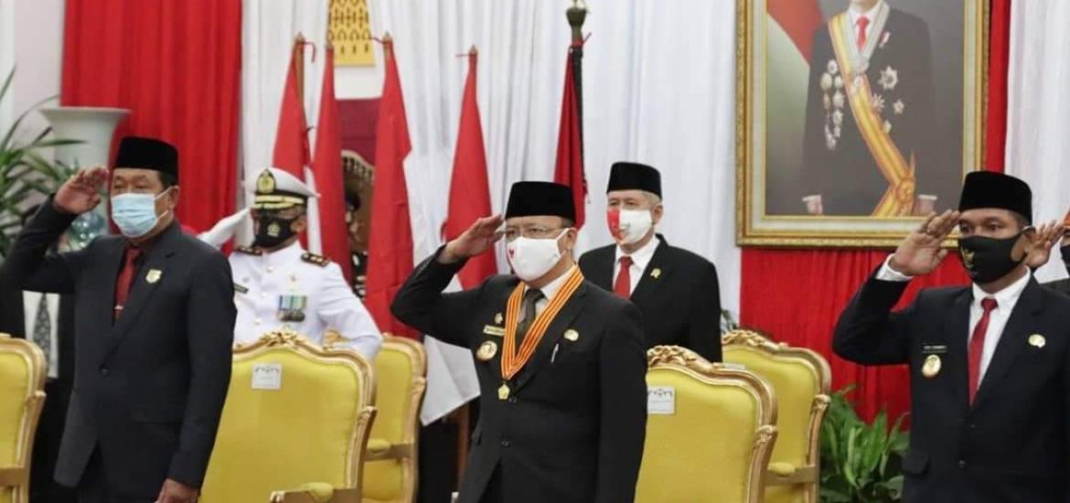 Gubernur Rohidin bersama jajaran Pemprov Bengkulu saat peringatan HUT RI secara virtual