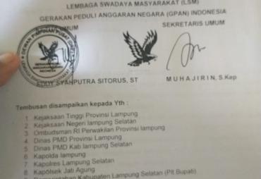 Surat somasi LSM GPAN Indonesia