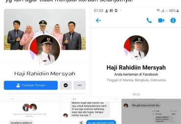 Akun palsu Facebook catut nama Gubernur Bengkulu