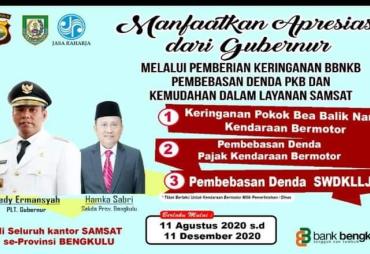 Pemprov Bengkulu Bebaskan Denda Pajak Kendaraan Bermotor