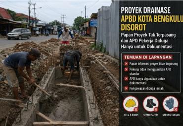 Proyek Drainase APBD Kota Bengkulu Disorot, Papan Proyek…